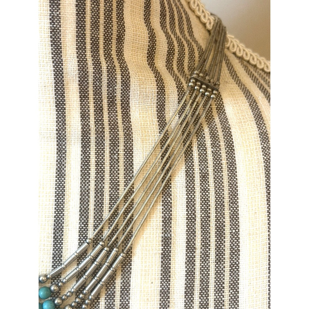 Vintage 5-Strand Liquid STERLING SILVER and Turquoise Beaded 18" Necklace - Picture 4 of 16